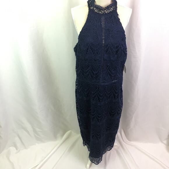 Premier Amour Lace Halter Dress Navy 10 - Picture 1 of 16
